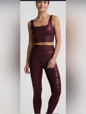 Beyond Yoga Plaid High-Waist Leggings - Burgundy